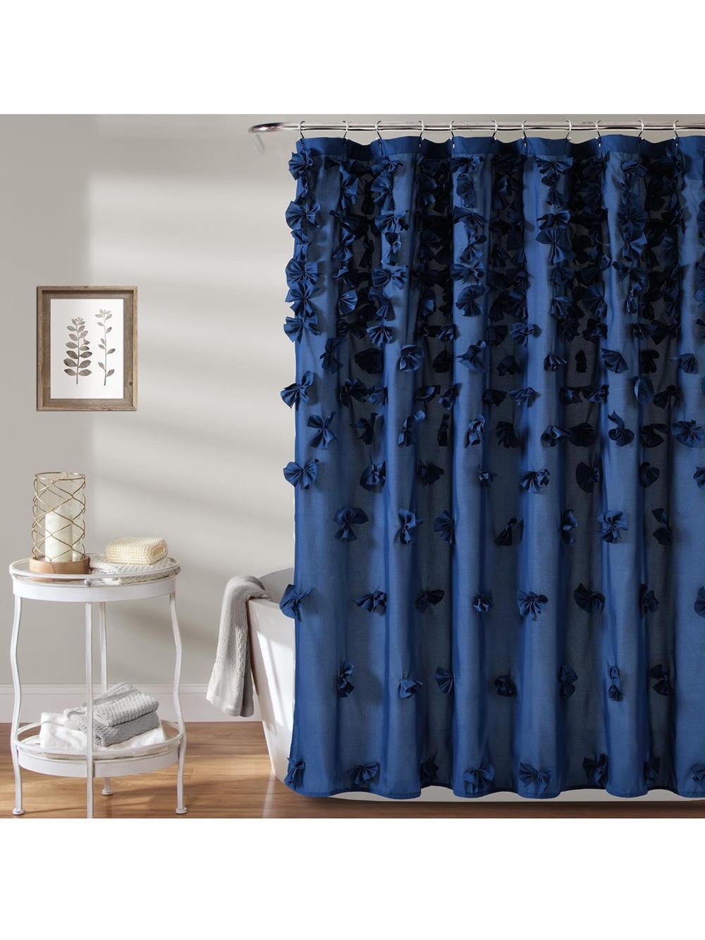 Lush Decor Riley Blue Decorative Shower Curtain with Rosette Accents